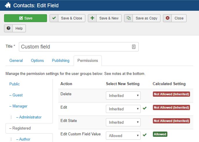 Custom fields permissions