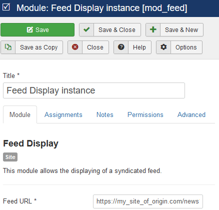 Set the Feed Display module instance