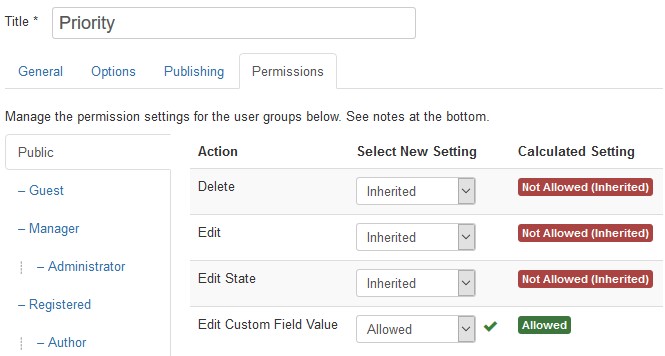 Custom field permissions